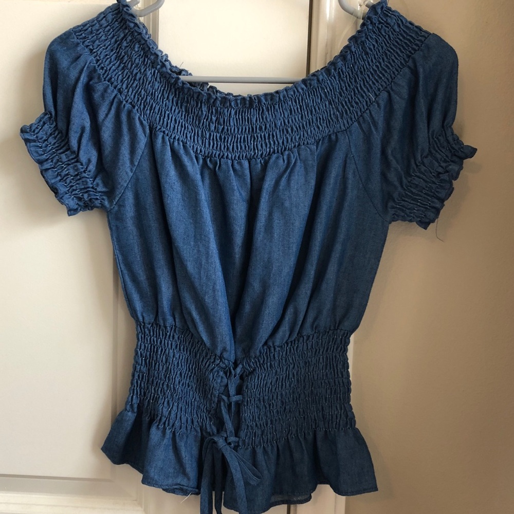 Off the shoulder denim blue top
